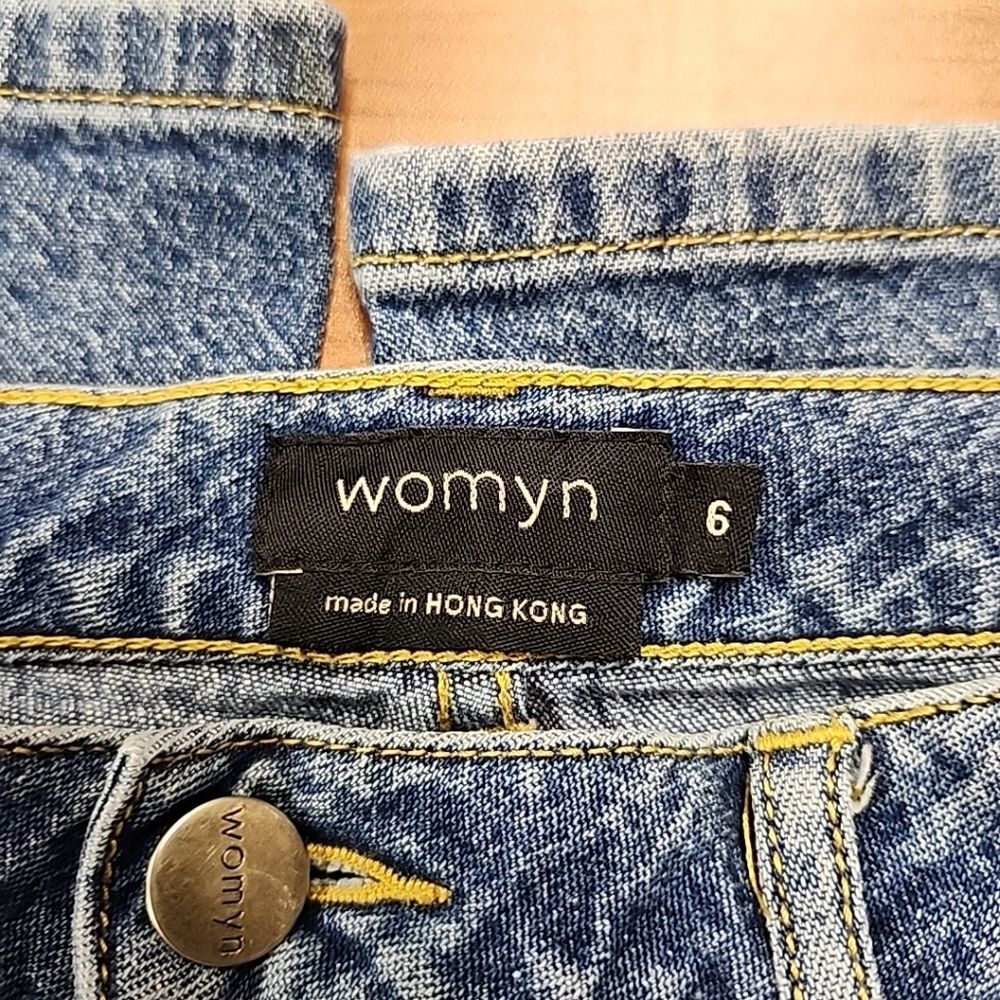 Womyn Made In Hong Kong Jeans Womens 6 Boot Cut Medium Wash Stretch Distressed - Picture 2 of 8